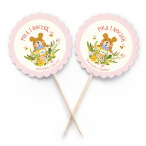 Piki Miś Różowy kółeczka personalizowane / 10 szt.