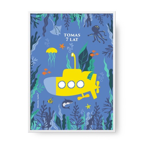 grafika-plakat-do-pokoju-prezent-na-urodziny-podwodny-swiat-lodz-meduza-rekin-osmiornica-ryby-ocean-Wiewiorka-i-Spolka-under-the-sea-submarine-octopus-fish-shark-personalized-birthday-baptism-poster-Squirrel-Company