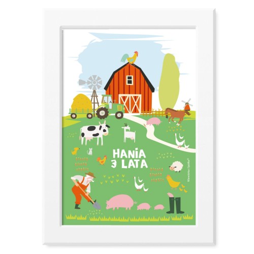 obrazek-plakat-do-pokoju-prezent-na-urodziny-farma-traktor-zwierzatka-krowa-swinka-Wiewiorka-i-Spolka-tractor-farm-village-animals-personalized-birthday-poster-Squirrel-Company