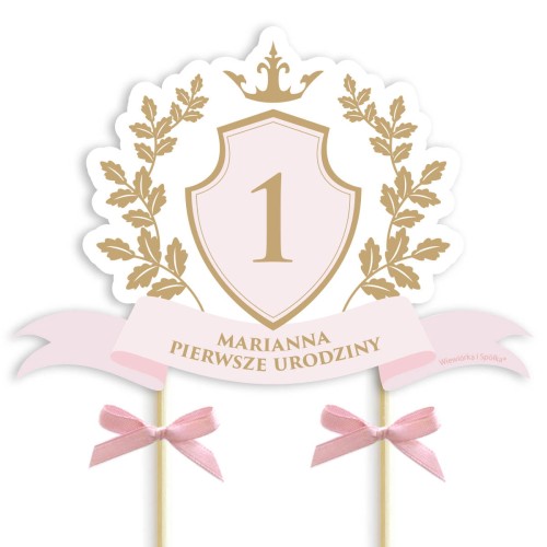 topper-dekoracja-ozdoba-na-tort-do-tortu-roczek-dziewczynki-herb-ornament-Wiewiorka-i-Spolka-pink-crest-ornament-personalized-birthday-cake-topper-Squirrel-Company