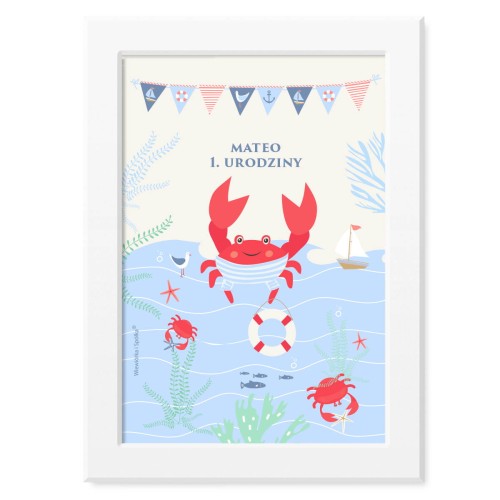 obrazek-plakat-do-pokoju-prezent-na-urodziny-chrzest-chrzciny-roczek-krab-z-krabem-marynistyczny-Wiewiorka-i-Spolka-crab-marine-crabs-personalized-baptism-birthday-poster-Squirrel-Company