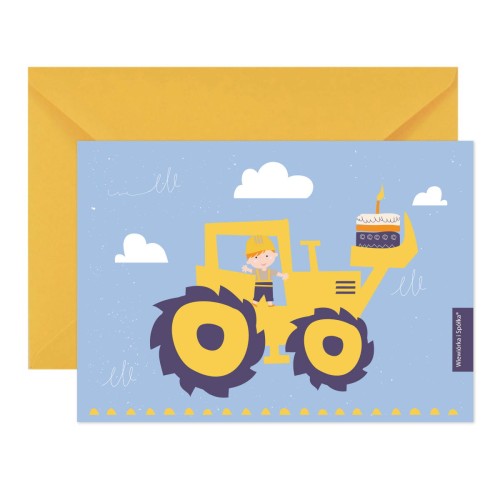 kartka-urodziny-chlopca-koparka-spychacz-Wiewiorka-i-Spolka-excavator-birthday-wishes-card-Squirrel-Company