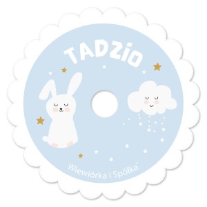Dekoracje na słomki Króliczek Blue kółeczka personalizowane / 12 szt.