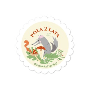Naklejki Czerwony Kapturek Wilk kółeczka personalizowane / 5 szt.