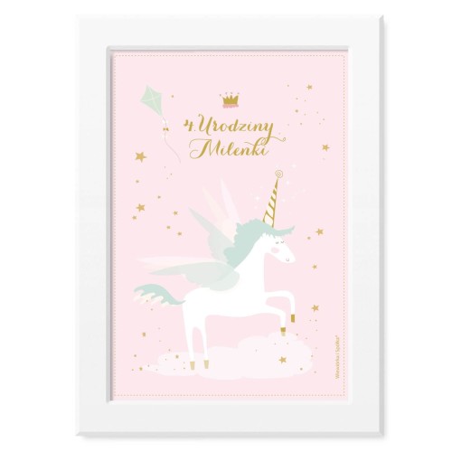 obrazek-plakat-do-pokoju-prezent-na-urodziny-chrzest-chrzciny-roczek-rozowy-jednorozec-z-jednorozcem-Wiewiorka-i-Spolka-unicorn-personalised-baptism-birthday-poster-Squirrel-Company