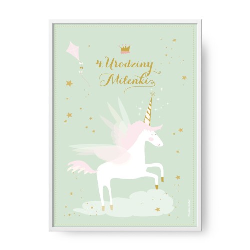 grafika-plakat-do-pokoju-prezent-na-urodziny-roczek-chrzest-chrzciny-dziewczynki-mietowy-z-jednorozcem-Wiewiorka-i-Spolka-mint-unicorn-personalised-birthday-baptism-poster-Squirrel-Company