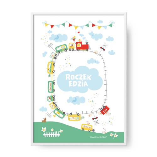 grafika-plakat-do-pokoju-prezent-na-urodziny-roczek-zwierzatka-ciuchcia-w-ciuchci-Wiewiorka-i-Spolka-choo-choo-animals-personalised-birthday-poster-Squirrel-Company