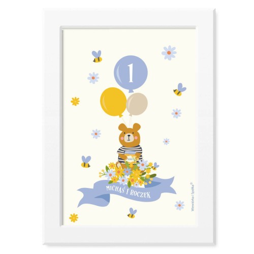 obrazek-plakat-do-pokoju-prezent-na-urodziny-roczek-chlopca-blekitny-mis-Wiewiorka-i-Spolka-blue-teddy-bear-personalised-birthday-poster-Squirrel-Company