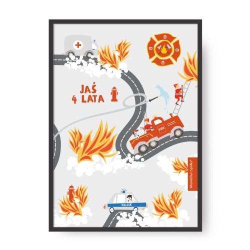 grafika-plakat-do-pokoju-prezent-na-urodziny-chlopca-strazacy-strazackie-strazak-Wiewiorka-i-Spolka-fireman-personalised-birthday-poster-Squirrel-Company