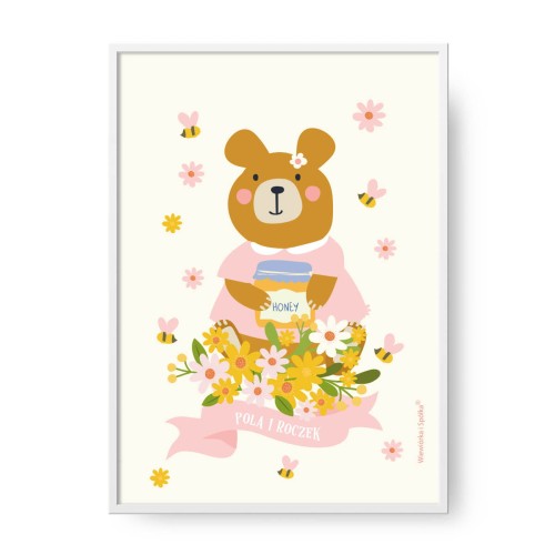 grafika-plakat-do-pokoju-prezent-na-urodziny-dziewczynki-z-misiem-mis-Wiewiorka-i-Spolka-pink-teddy-bear-personalised-birthday-poster-Squirrel-Company