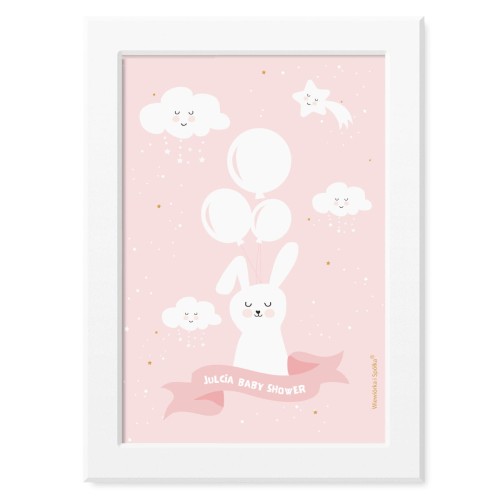 obrazek-plakat-do-pokoju-prezent-na-baby-shower-dziewczynka-rozowy-kroliczek-Wiewiorka-i-Spolka-pink-bunny-personalized-baby-shower-girl-poster-Squirrel-Company