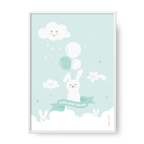 grafika-plakat-do-pokoju-prezent-na-baby-shower-mietowy-kroliczek-Wiewiorka-i-Spolka-minty-bunny-personalized-baby-shower-poster-Squirrel-Company
