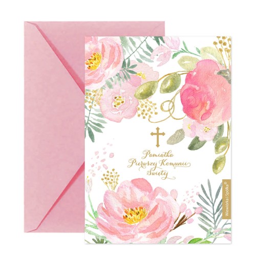 kartka-na-pierwsza-komunie-roze-kwiaty-Wiewiorka-i-Spolka-pink-roses-first-holy-communion-wishes-card-Squirrel-Company