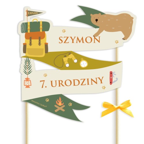 topper-dekoracja-ozdoba-na-tort-do-tortu-urodziny-lets-explore-zielona-szkola-przetrwania-Wiewiorka-i-Spolka-camping-survival-personalised-cake-topper-Squirrel-Company