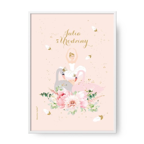 grafika-plakat-do-pokoju-prezent-na-urodziny-baletnica-jezioro-labedzie-Wiewiorka-i-Spolka-ballerina-swan-lake-personalised-birthday-poster-Squirrel-Company