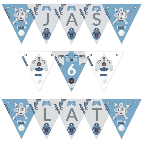 girlanda-dekoracje-ozdoby-wiszace-baner-napis-na-sznurku-urodziny-robot-gry-komputerowe-Wiewiorka-i-Spolka-robots-computer-game-personalised-paper-garland-banner-Squirrel-Company